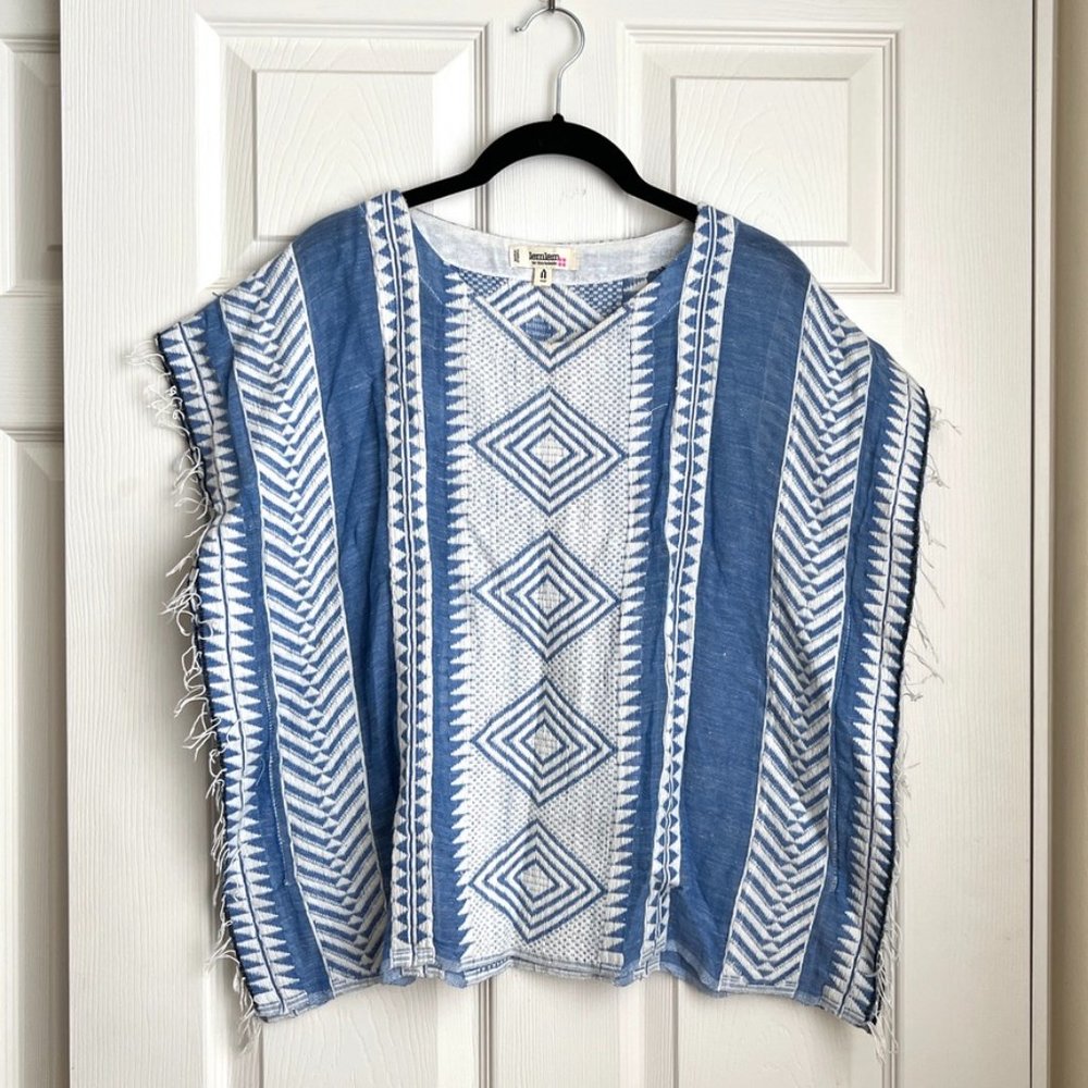 SOLD Lemlem Blue and White Poncho Top